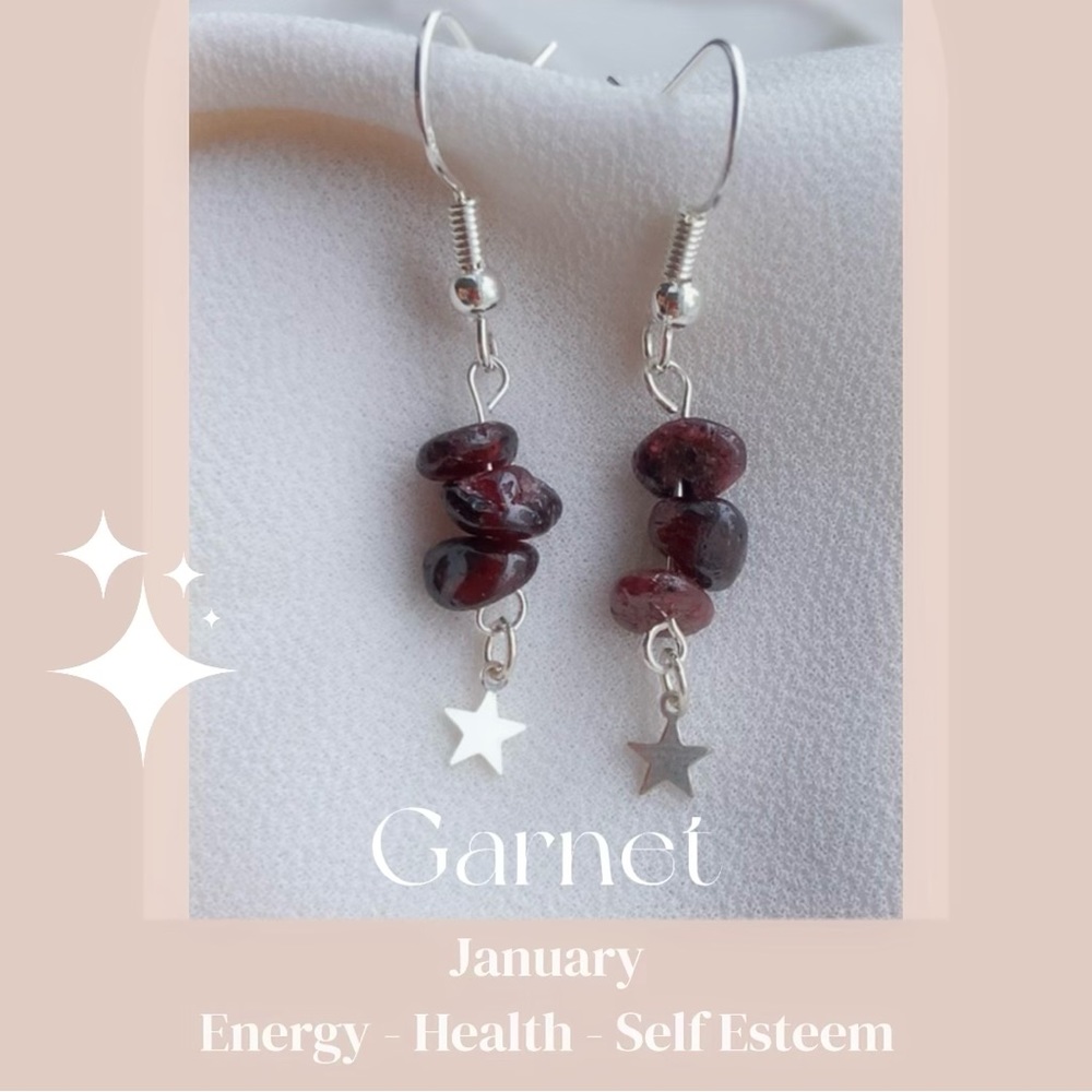 Garnet natural gem stone 925 sterling sliver star dangle earring Handmade
